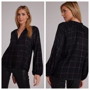 Bella Dahl Long Sleeve Shirred Raglan Shirt - Copper Shine Plaid Size L